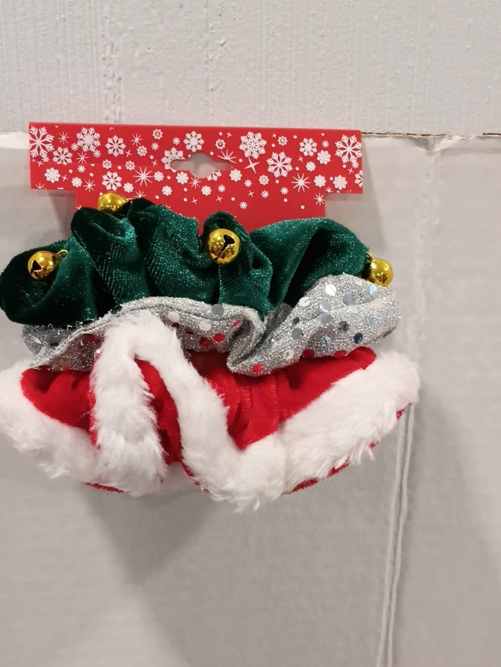 Holiday Red & Green Scrunchie with Bells